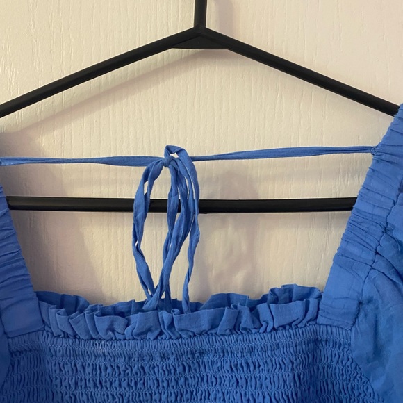 AMERICAN EAGLE blue eyelet peplum crop with puffy sleeves size medium - Picture 2 of 8